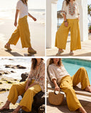 Pantalones Culotte de Lino y Algodón de Cintura Alta y Pierna Ancha para Mujer