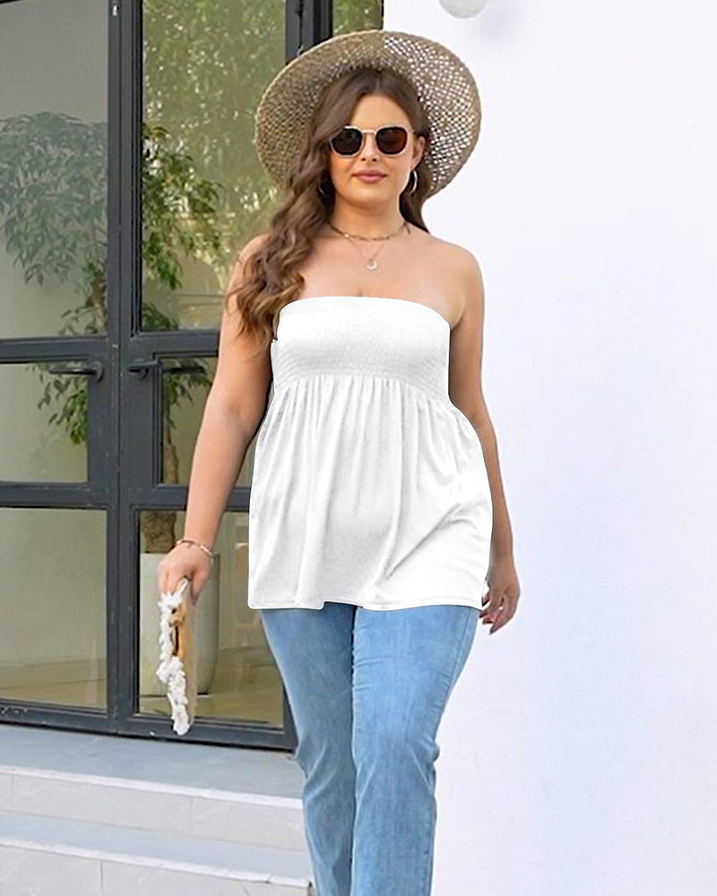 Plus Size Smocked Tube Top with Flowy Hem