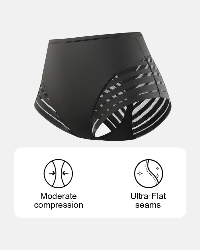 Black shaping underwear showing moderate compression and ultra-flat seam construction
