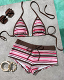 Conjunto de bikini retro de 2 piezas con bloques de color para mujer