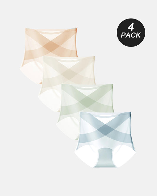 Seamless Ice-Silk High-Waist Tummy Control Panties (4 Pack)