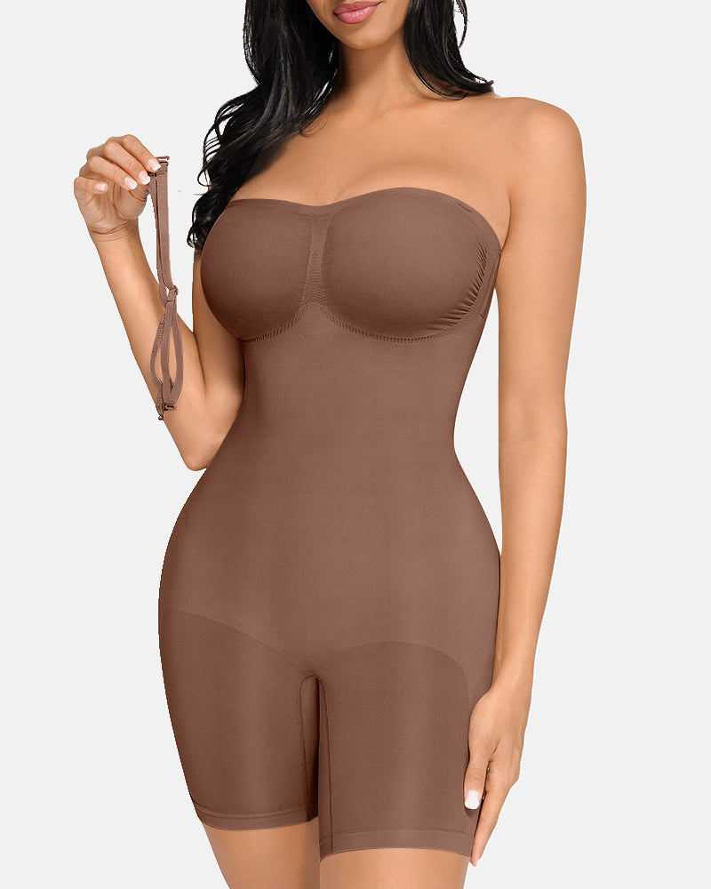 Strapless Tummy Control Seamless Bodysuit with Removable Straps