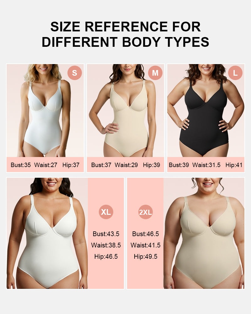 Deep V Neck Tummy Control Thong Bodysuit