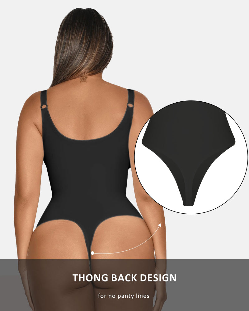 Deep V Neck Tummy Control Thong Bodysuit