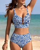 U-Wire Cutout Swimsuit High Waisted Textured Bikini Set