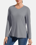 Women’s V-Neck Long Sleeve Casual Top — Loose Fit Basic Tee