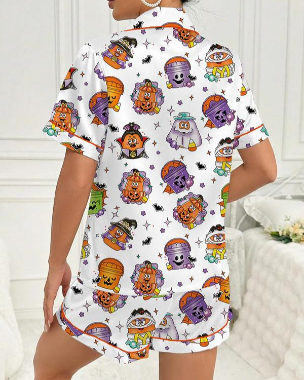 Spooky & Luxe: 2025 Retro Halloween Silk Satin Pajama Set