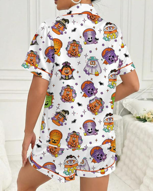 Spooky & Luxe: 2025 Retro Halloween Silk Satin Pajama Set