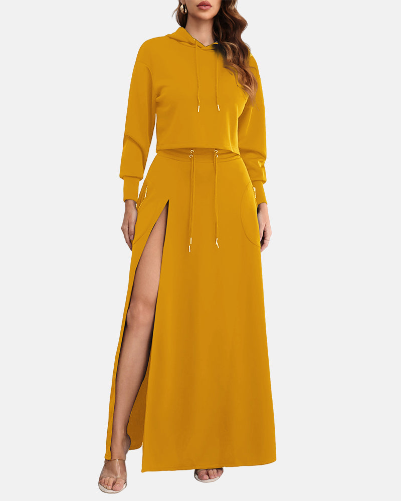 Women's 2-Piece Hoodie and Split Skirt Lounge Set
