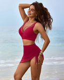 Sarong Wraps Bathing Suits Womens High Waisted Tummy Control Bikini Sets