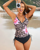 Conjunto de tankini con estampado floral y tiras de escalera