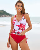 Conjunto de tankini con estampado floral y tiras de escalera