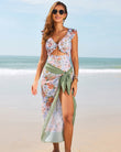 Floral Plunging Flutter Strap Tummy Control One-Piece Swimsuit with Sarong