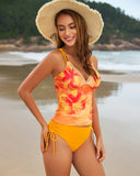 Conjunto de tankini con estampado floral y tiras de escalera