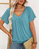 Top fruncido de mujer con cuello de pico holgado
