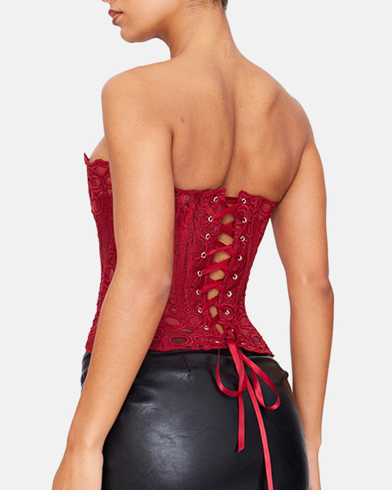 Lace Up Contrast Lace Corset Top Tummy Control Shapewear