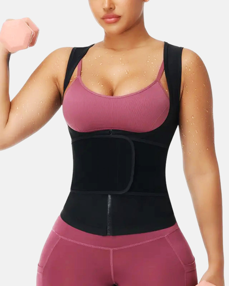 Camiseta sin mangas de sauna ajustable para mujer con retención de calor y control de abdomen