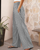 Striped Gingham Wide Leg Pants High Waisted with Pockets