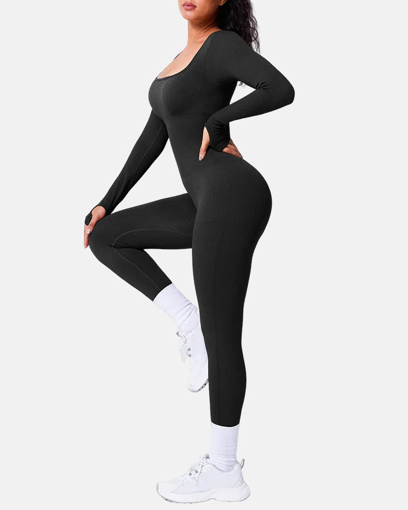 Stretchy Ribbed Seamless Jumpsuit with Integrated Support