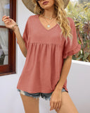 Tops Peplum Babydoll con Cuello en V Casuales y Manga con Volantes