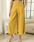 Pantalones Culotte de Lino y Algodón de Cintura Alta y Pierna Ancha para Mujer