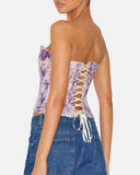 Lace Up Contrast Lace Corset Top Tummy Control Shapewear