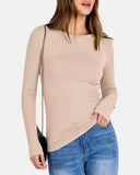 Women Full Length Long Sleeve Rib Knit Slim Fit Tops