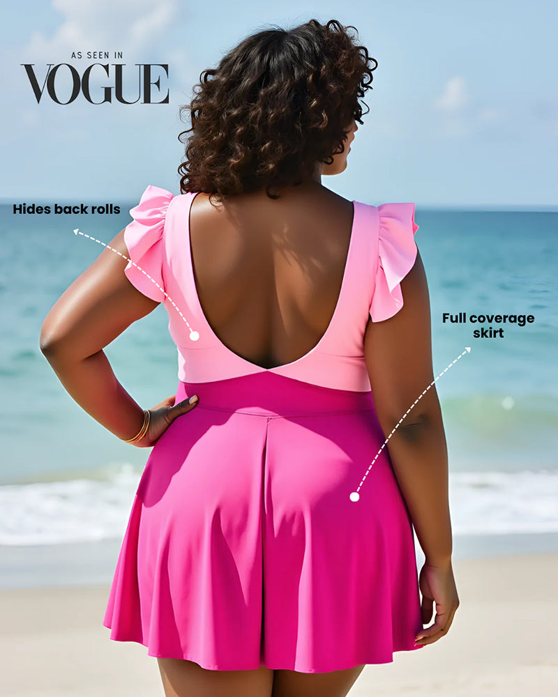 Ruffle Cutout Tummy Control Modest One Piece Swimsuit