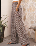 Striped Gingham Wide Leg Pants High Waisted with Pockets