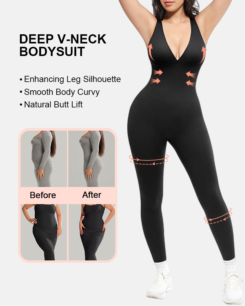 Sculpting Bodysuit Deep V-Neck Curves Support