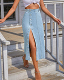 The All-Seasons High Waisted Button Front Denim Skirt