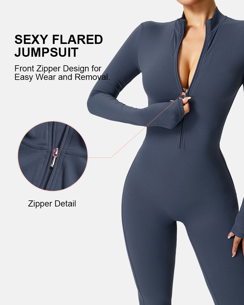 Women Zip Up Long Sleeve Workout Jumpsuit