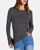 Women Full Length Long Sleeve Rib Knit Slim Fit Tops