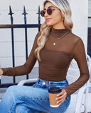 Illusion Mesh Turtleneck Long Sleeve Tummy Control Bodysuit