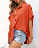 Blusa abotonada con cuello de pico, holgada y relajada