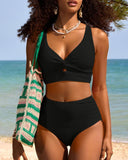 Textured Twist Front High-Waisted Bikini Set