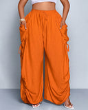 Pantalones de pernera ancha, casuales y de talla grande con ajuste holgado, lazo en la cintura y bolsillos