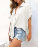 Blusa abotonada con cuello de pico, holgada y relajada
