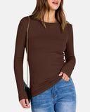 Women Full Length Long Sleeve Rib Knit Slim Fit Tops