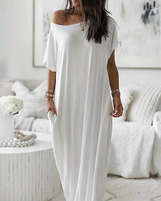 Vestido de mujer extragrande con bolsillo y hombros inclinados