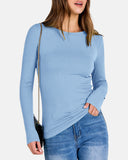 Women Full Length Long Sleeve Rib Knit Slim Fit Tops