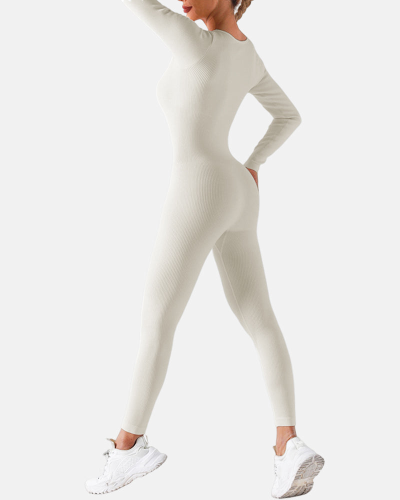 Stretchy Ribbed Seamless Jumpsuit with Integrated Support