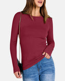 Women Full Length Long Sleeve Rib Knit Slim Fit Tops