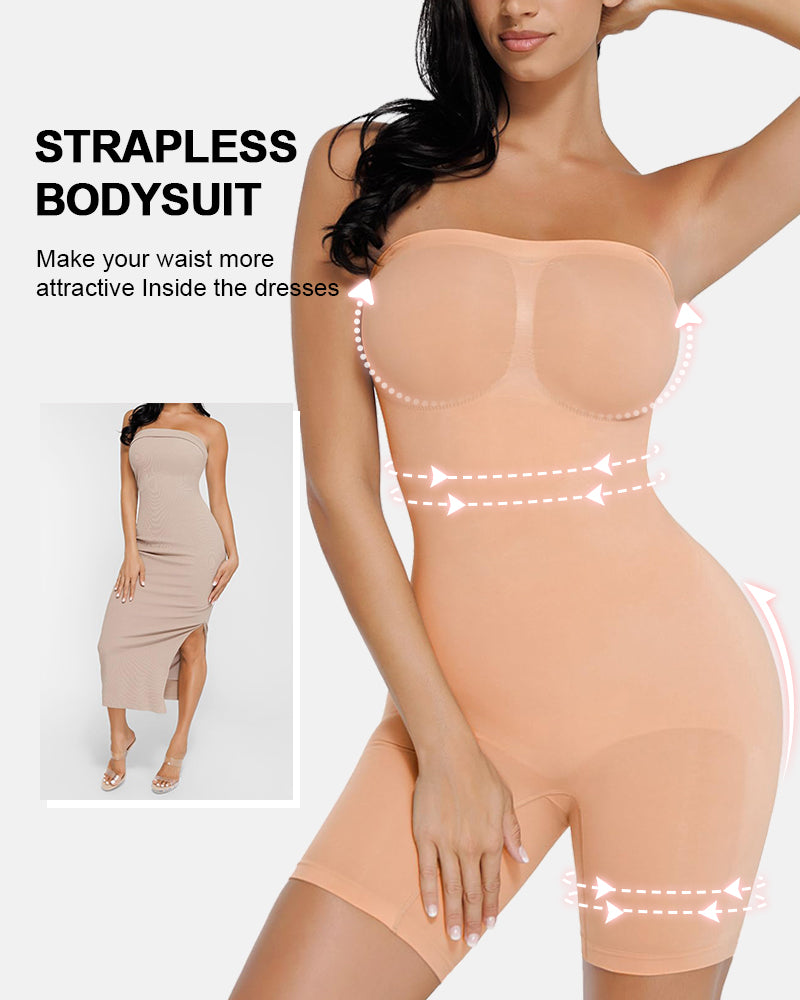 Strapless Tummy Control Seamless Bodysuit with Removable Straps