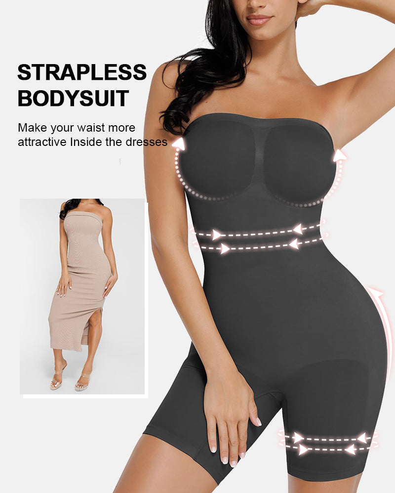 Strapless Tummy Control Seamless Bodysuit with Removable Straps