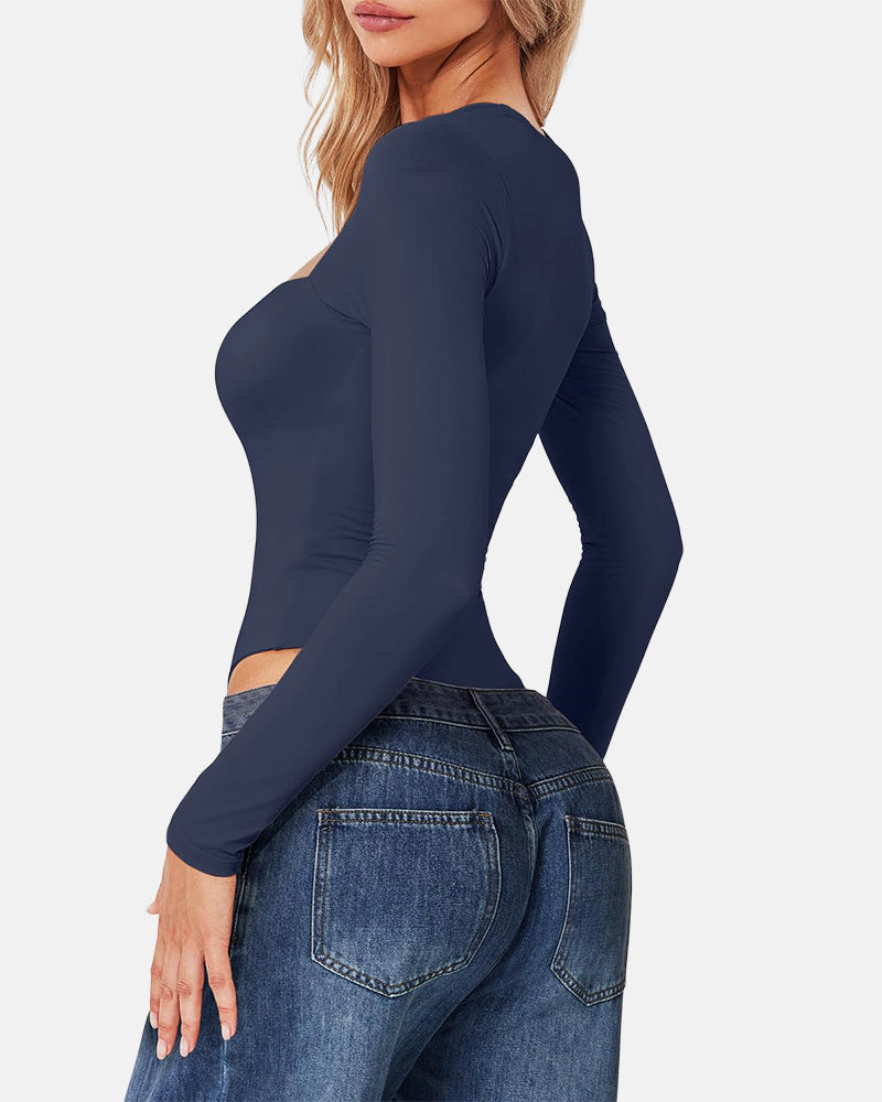 Square Neck Sculpting Bodysuit Second Skin Fit Seamless Thong