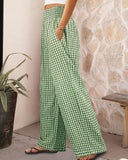 Striped Gingham Wide Leg Pants High Waisted with Pockets