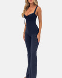 Women's Contrast Lace Knot Front Cami Jumpsuit