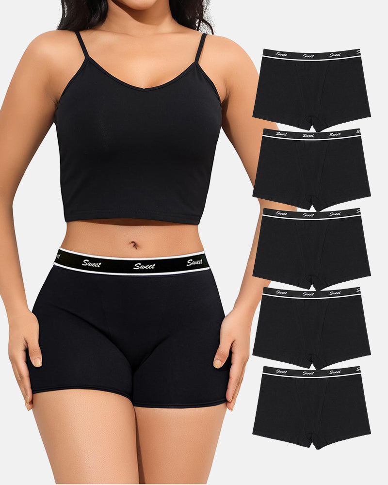 Women's Cotton High-waisted Boyshort Underwear 5-Pack