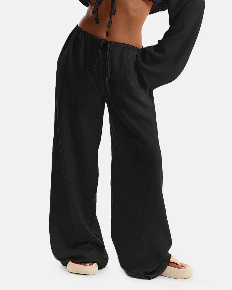 Women's Solid Pocket Pants Wide Leg